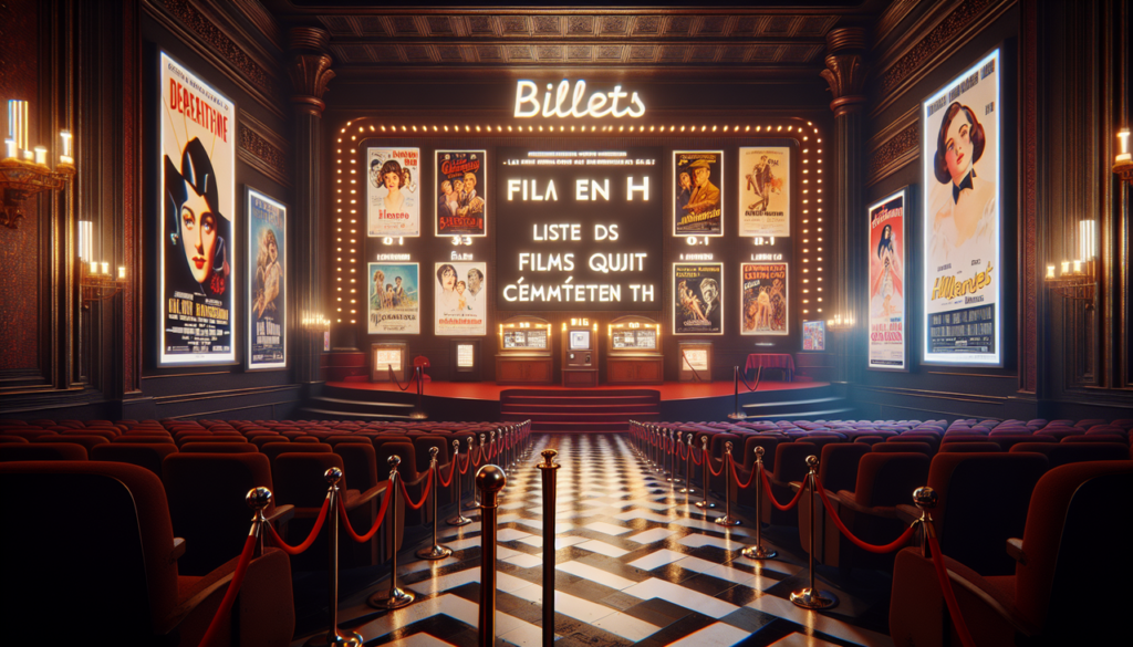 Affiche "Film en H" sur grand écran avec affiches vibrantes et acteurs français.