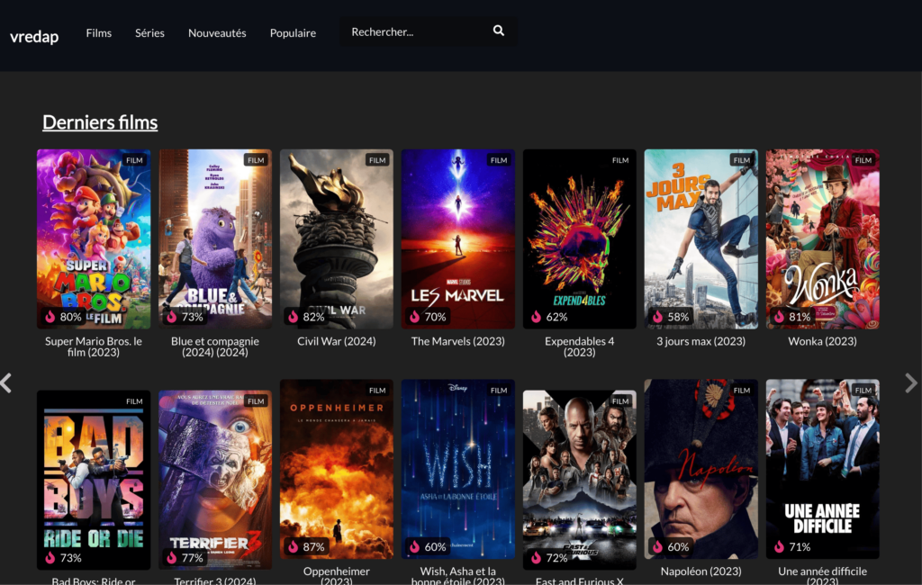 Page d'accueil du site Coolflix montrant l'interface de streaming 2025