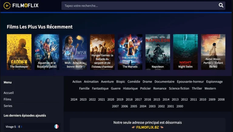 Page d'accueil de Filmoflix avec la nouvelle adresse fiable en 2025