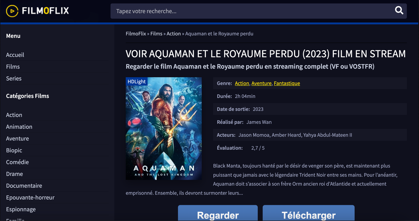 Interface de Filmoflix 2025
