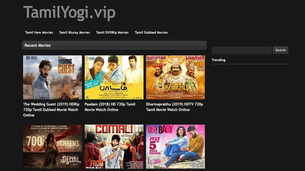 Interface utilisateur Tamilyogi
